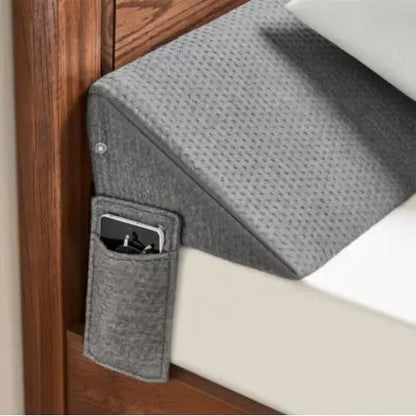 Memory Foam Bed Gap Filler Pillow, Triangle Headboard Wedge Cushion with Side Pockets, Washable Cover, Queen & King
