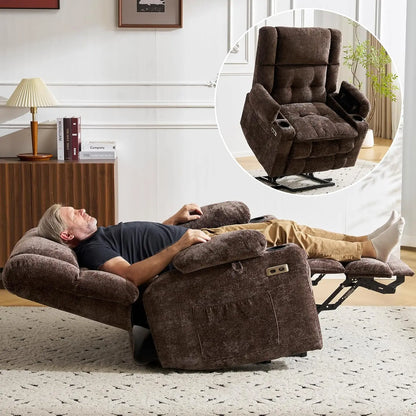 Dual Motor Power Lift Recliner Chair with Massage & Heat – Oversized Lay-Flat Lift Assist Chair with Arm Storage for Seniors