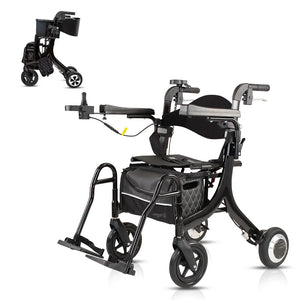 Foldable Electric Rollator Walker and Portable Transfer Chair with Seat
