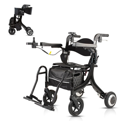 Foldable Electric Rollator Walker and Portable Transfer Chair with Seat