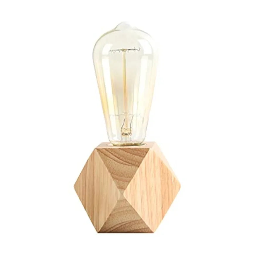 Small Wood Bedside Table Lamp with Diamond-Shaped Base, E26 Socket, 60W Max