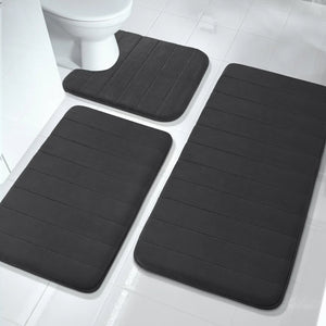 Black Memory Foam Bathroom Mat, Soft Thick Absorbent Bath Rug with Non-Slip Backing, Quick Dry Machine Washable