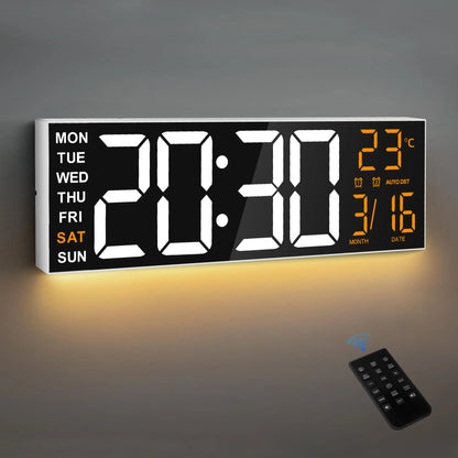 LED Digital Wall Clock with RGB Night Light, Temperature Display, Dual Alarms & Countdown Timer, 12/24 Hour