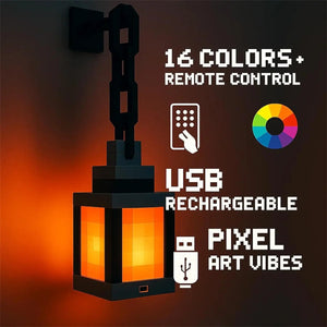 Portable Pixel-Style Lantern Night Light with 16 Colors for Tabletop and Holiday Décor