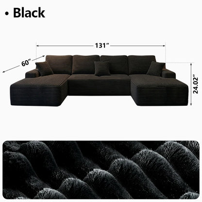 131-Inch U-Shaped Modular Cloud Sectional Sofa Bed – Oversized Boneless Corduroy Deep Seat Couch, No Assembly Required