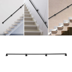 Wall-Mounted Stair Handrail – 8FT/12FT Heavy-Duty Metal Pipe Railing, 3-Section Safety Grab Bar for Stairs