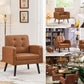 Mid-Century PU Leather Accent Chair with Button-Tufted Back & Wood Legs for Living Room or Bedroom