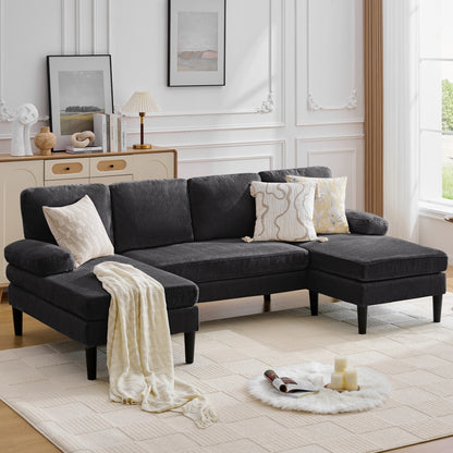 U-Shaped 4-Seater Sectional Sofa – Upholstered Lounge Sleeper Couch with Removable Cushions for Living Room