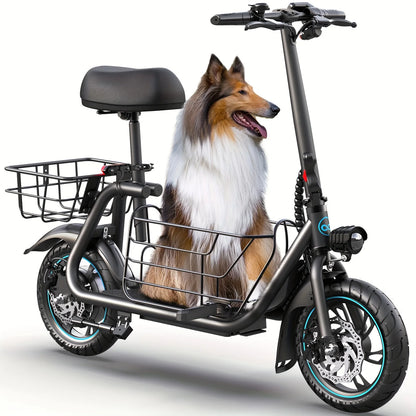 Foldable Electric Scooter for Adults with Pet Basket, 3 Riding Modes, Up to 20-Mile Range, 18.6 MPH