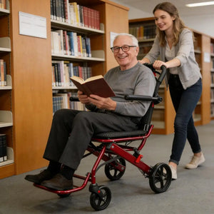 Lightweight Foldable Transport Wheelchair – 18.5 lbs Portable Travel Chair with 8" Rear Wheels for Adults