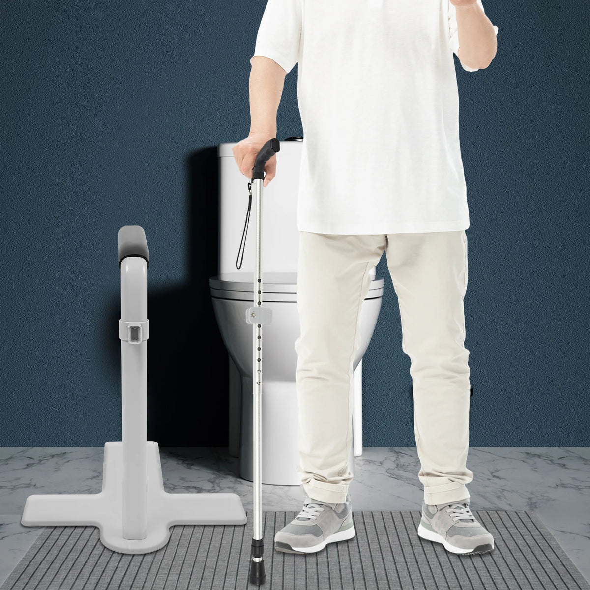 Adjustable Stand Assist Rail – Heavy Duty Floor-Mounted Mobility Support with Soft Grip, 330 lbs Capacity