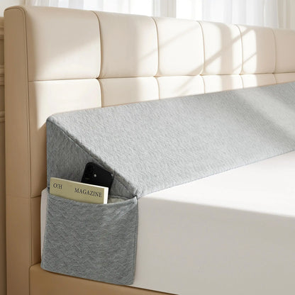 Premium Memory Foam Bed Gap Filler Wedge Pillow – Headboard Backrest Cushion with Washable Cover & Side Pocket for Queen & King Beds