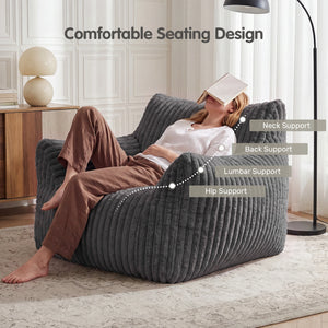 Memory Foam Bean Bag Sofa Chair – Oversized Corduroy Plush Reclining Lounge Chair for Adults, Living Room & Home Theater