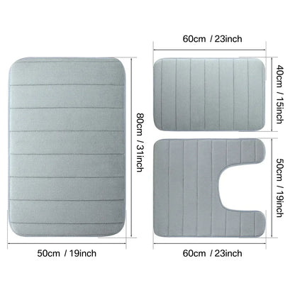 Black Memory Foam Bathroom Mat, Soft Thick Absorbent Bath Rug with Non-Slip Backing, Quick Dry Machine Washable