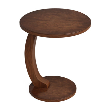 Round C-Shaped Side Table with Wood Top, Mid-Century Modern Sofa End Table for Living Room & Bedroom