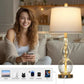 27.5-Inch Glass Table Lamps Set of 2 with Night Light, USB Charging Ports and AC Outlet, Modern Bedside Lamps