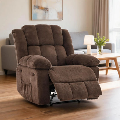 Extra-Wide Manual Recliner Chair – 155° Reclining Upholstered Armchair with Terry Cloth for Living Room & Bedroom