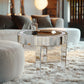 Round Mirrored Side Table with Crystal Diamond Inlay, Luxury Accent Table for Living Room & Bedroom