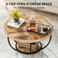 31.7" Round 2-Tier Coffee Table with Storage Shelf, Industrial Wood Center Table for Living Room