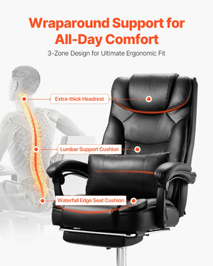 Ergonomic Executive Office Chair, 300/400 lb Capacity PU Leather Reclining Chair with Adjustable Height