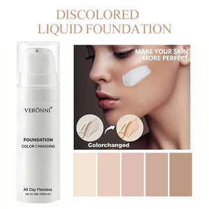 Color-Changing Liquid Foundation, Hydrating & Oil-Control Formula, Natural Coverage Makeup Base