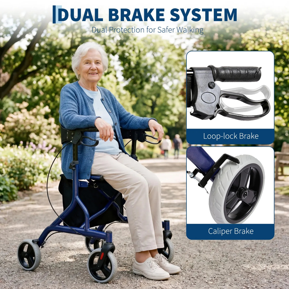 Heavy-Duty Aluminum Rollator Walker for Seniors with Seat – 330 lb Capacity, 8" All-Terrain Wheels & Dual Brakes