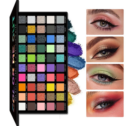 50-Color Rainbow Eyeshadow Palette, Matte Shimmer Glitter & Metallic, Highly Pigmented Waterproof Eye Makeup