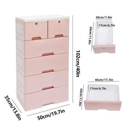 6-Drawer 5-Tier Rolling Storage Cart with Lock & Wheels, 55 lb Capacity PP Mobile Organizer Cabinet for Bedroom & Study