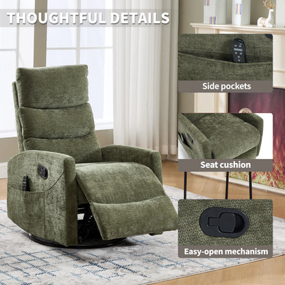 Black Fabric Swivel Rocker Recliner Chair with Massage & Heat – Manual Reclining Lounge Chair for Living Room