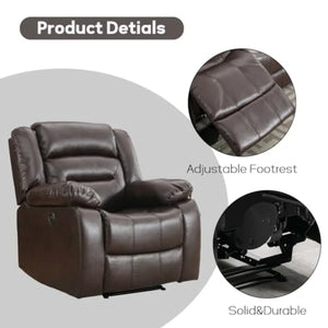 Oversized Faux Leather Power Recliner Chair, Electric Overstuffed Reclining Single Sofa with Thick Cushioned Seat & Backrest