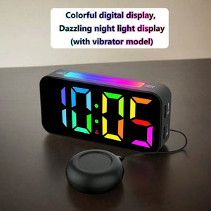 RGB LED Vibrating Alarm Clock with Dual Alarms, 12/24-Hour Display, USB Powered Bedside Digital Clock