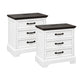 Farmhouse Nightstand with Charging Station, 3-Drawer Bedside Table with 2 AC Outlets & 2 USB Ports, White Storage Cabinet