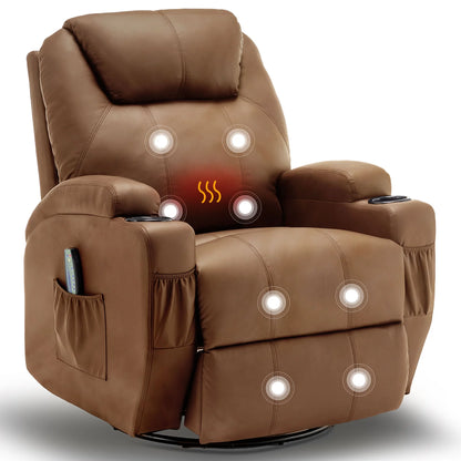 360° Swivel Rocking Recliner Chair with Massage & Heat – Manual Lounge Chair with Remote Control & Cup Holder