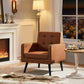 Mid-Century PU Leather Accent Chair with Button-Tufted Back & Wood Legs for Living Room or Bedroom