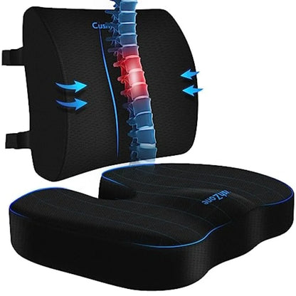 Ergonomic Memory Foam Seat Cushion & Lumbar Support Pillow Set – Non-Slip Back and Hip Support for Office Chair, Car & Home