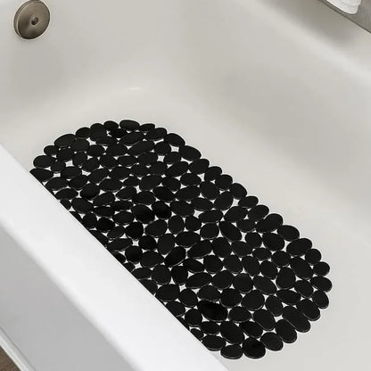 Oval Pebble PVC Bathtub Mat 36x69cm, Non-Slip Shower Mat with Suction Cups & Drainage Holes for Bathroom