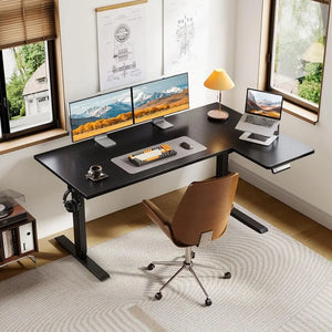 55-Inch Electric L-Shaped Standing Desk, Height Adjustable Reversible Corner Computer Desk for Home Office