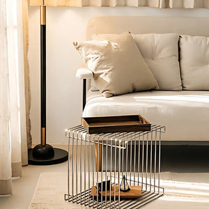 30cm Shiny Silver Metal Side Table with Storage Shelf, Modern Space-Saving Accent Table for Small Spaces