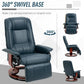 Swivel Recliner Chair with Retractable Footrest – Air Leather Armchair with Adjustable High Back & Wood Base, Blue