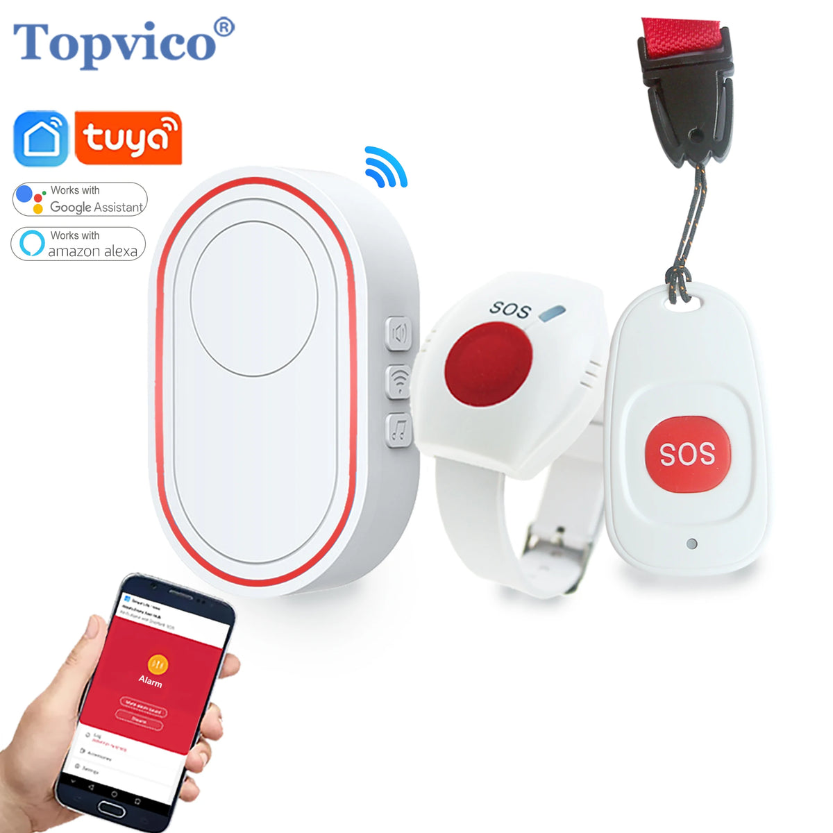 Wireless SOS Panic Button for Seniors – WiFi Caregiver Pager with Smart Life/Tuya App Alerts