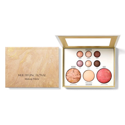 Multi-Functional Face and Eye Makeup Palette, Golden Shimmer Eyeshadow, Contour, Blush and Highlighter