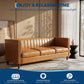 81-Inch Cognac Tan Faux Leather Sofa – Mid-Century Modern 3-Seater Deep Seat Couch with Wood Frame for Living Room & Apartment