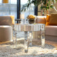 Round Mirrored Side Table with Crystal Diamond Inlay, Luxury Accent Table for Living Room & Bedroom