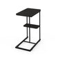 C-Shaped Side Table with Storage Shelf, Wood Grain Sofa Snack Table & Laptop Stand for Small Spaces