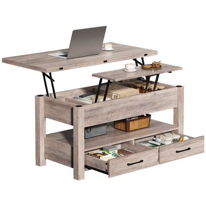 39.4" Lift-Top Coffee Table with 2 Drawers & Hidden Storage, Square Wood Center Table for Living Room & Home Office