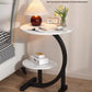 Round C-Shaped Side Table with Faux Marble Top, 2-Tier Metal Frame End Table for Living Room & Bedroom