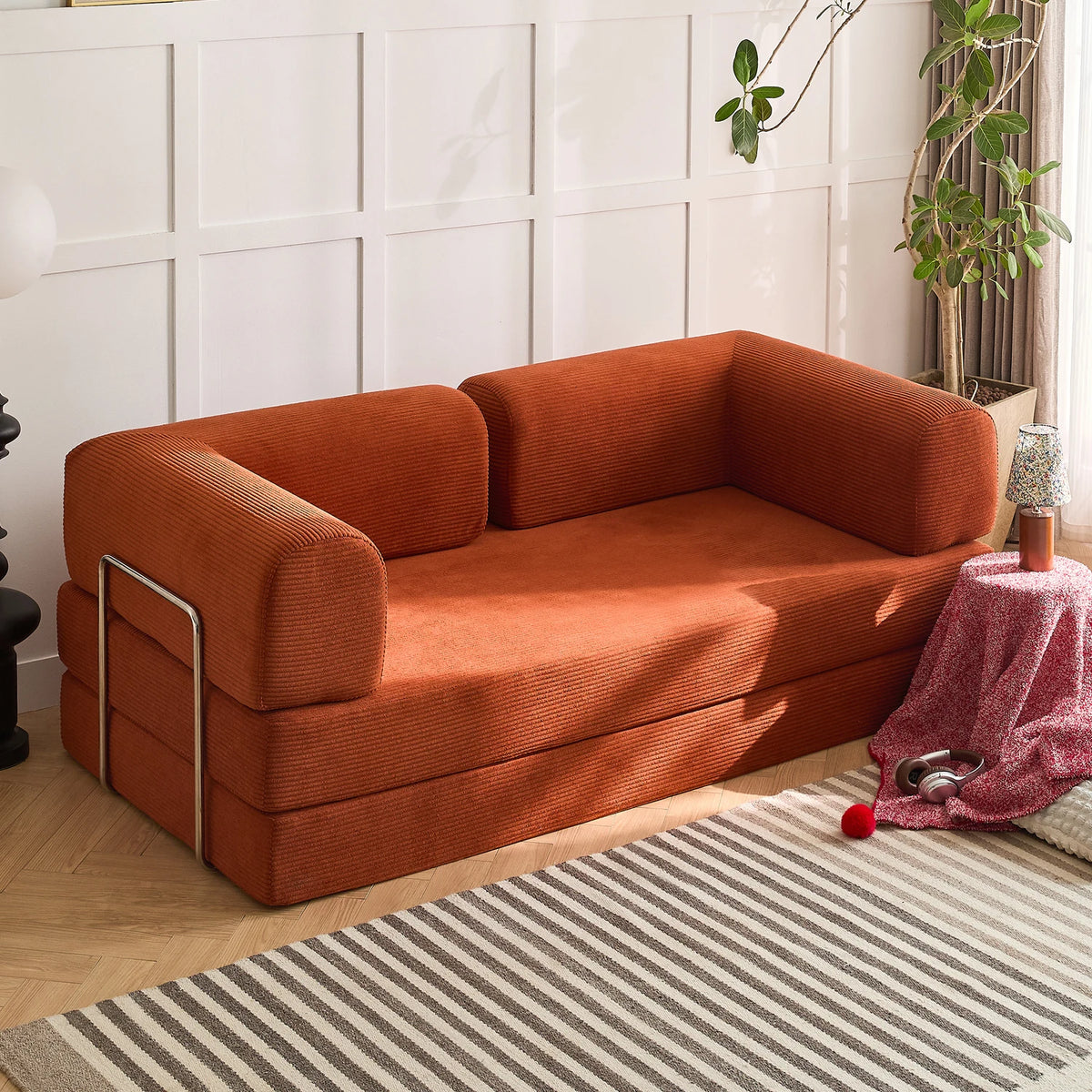 Folding Modular Sofa Bed – Convertible Corduroy Floor Couch & Lounge Mattress for Living Room, Bedroom & Guest Room