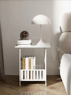 Small White Bedside Table with Storage Shelf, Slim Square Side End Table for Bedroom, Living Room & Small Spaces