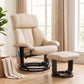 360° Swivel Massage Recliner Chair with Ottoman – 10-Point Vibration PU Leather Lounge Chair with Footstool & Remote, Beige
