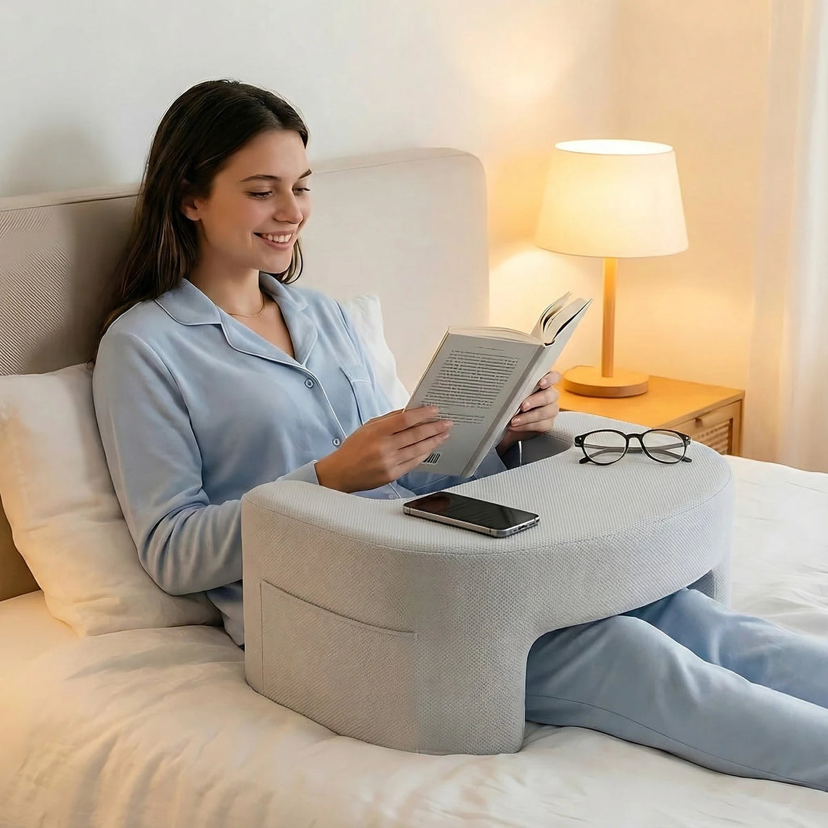 Ergonomic Curved Memory Foam Neck Pillow, Ventilated Cooling Bed & Reading Pillow with Removable Washable Cover